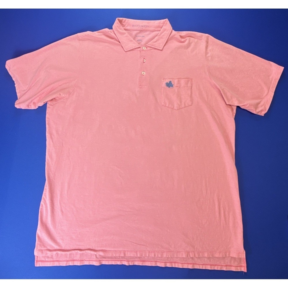 B Draddy Polo Shirt Mens 2XL Pink Striped Pima Cotton Comfort Golf Collared